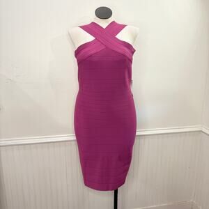 Venus Size XL Bandage Dress Cross Neck Bodycon Pink Stretch Cocktail Wedding